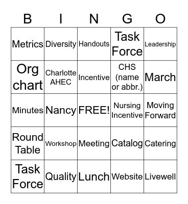 Charlotte AHEC Bingo Card