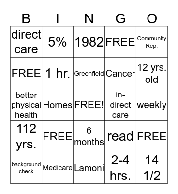 Care Initiatives Hospice Volunteer Bingo Card