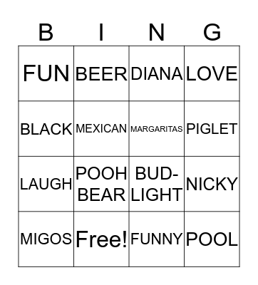 NIC & DIANA BINGO Card