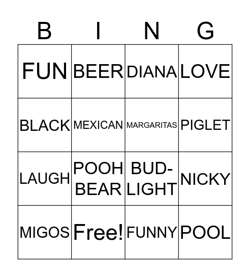 NIC & DIANA BINGO Card
