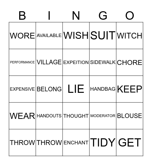 GROUP A1 Bingo Card