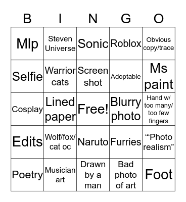 Deviantart Bingo Card