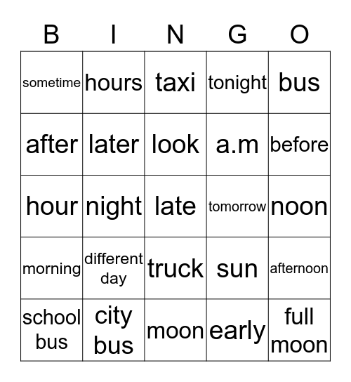 Time Bingo Card