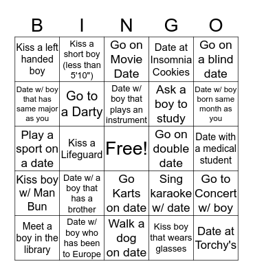 Single Girl Bingo Card