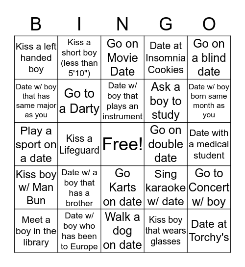 Single Girl Bingo Card