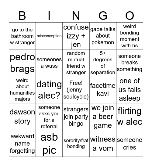 Social Bingo Card