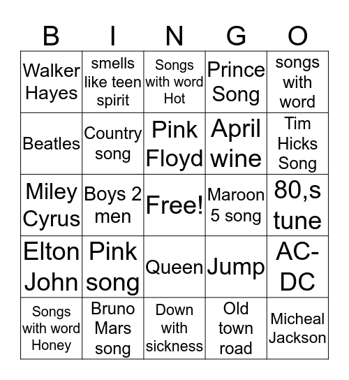 Music Bingo Card