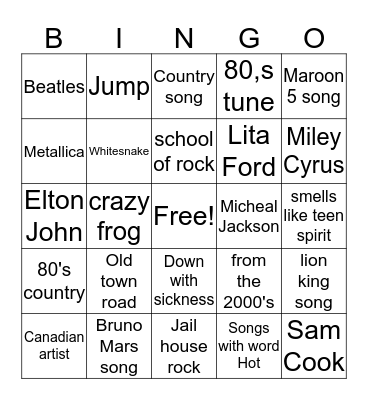 Music Bingo Card