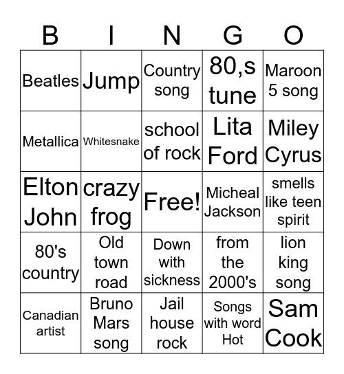 Music Bingo Card