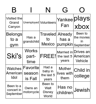 Get to know you Bingo Card