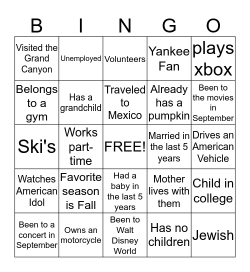 Get to know you Bingo Card