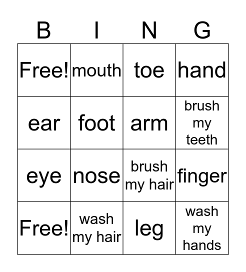 Everybody Up1 Unit7 Bingo Card