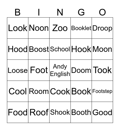 Long and Short Sound of OO Bingo Card