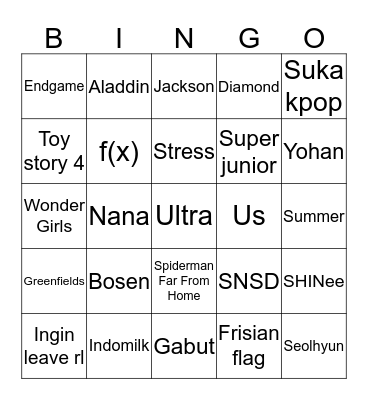 Punya Seolhyun Bingo Card