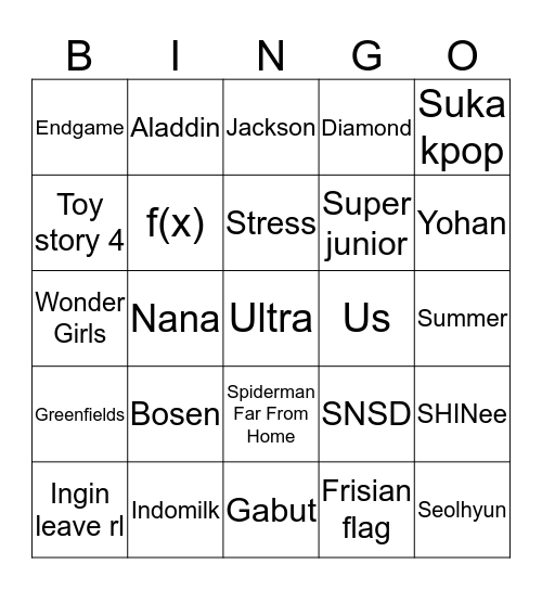 Punya Seolhyun Bingo Card