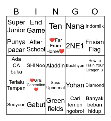 Baby Panda's Bingo Card