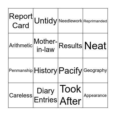 Report Card Days Bingo Card