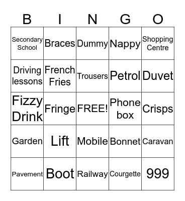 American Bingo! Bingo Card