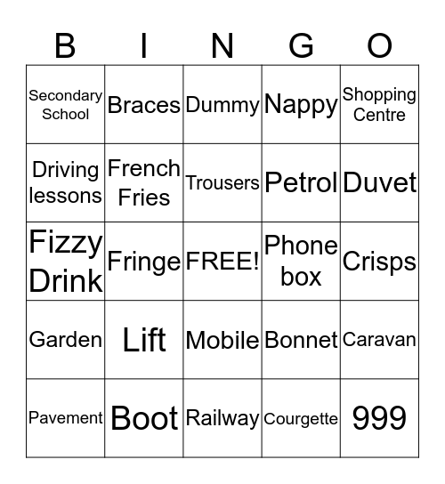 American Bingo! Bingo Card