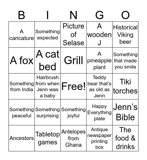 Housewarming Bingo Card