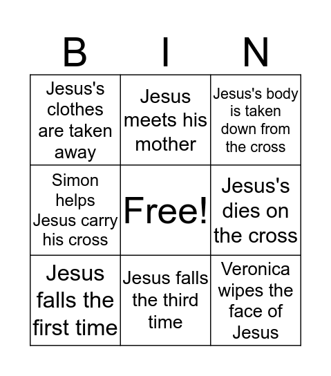 Stations of the Cross Bingo Card