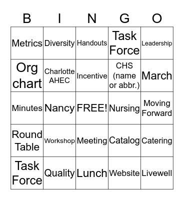 Charlotte AHEC Bingo Card