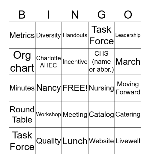 Charlotte AHEC Bingo Card