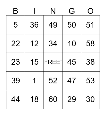 Langdale House Bingo Card