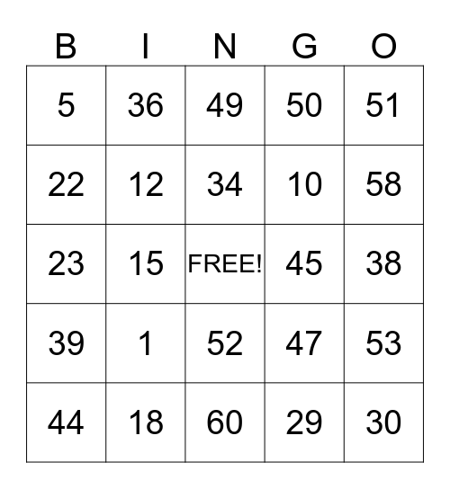 Langdale House Bingo Card