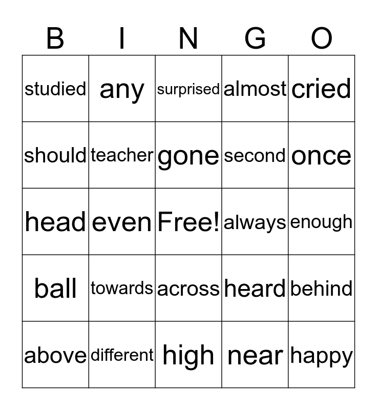 Unit 6 Journeys HFW Bingo Card
