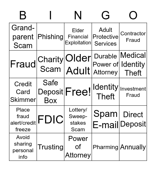 Mainstreet Bank Money Smart BINGO! Bingo Card