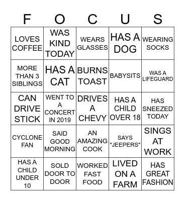 Guess Who Bingo Card