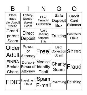 Mainstreet Bank Money Smart BINGO! Bingo Card
