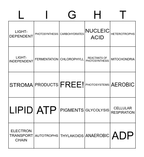 BIOLOGY Bingo Card