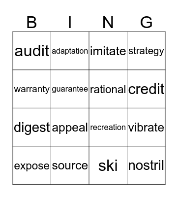 Fun Speaking Bingo Card