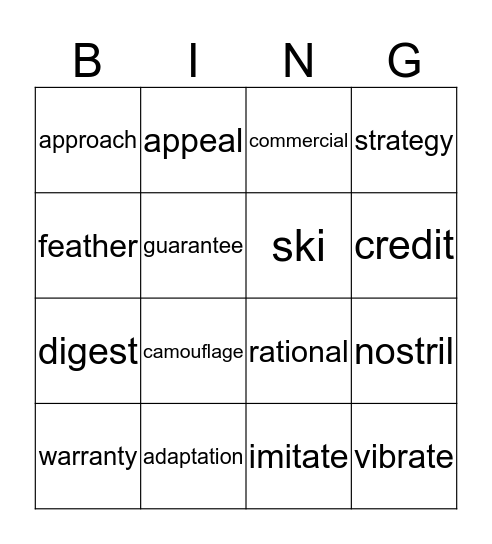 Fun Speaking Bingo Card