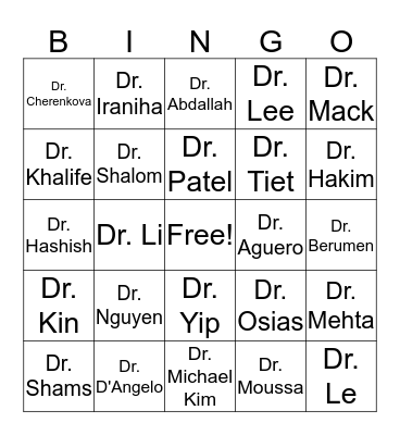 WAMC Doctor Bingo Card