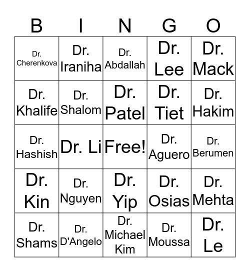 WAMC Doctor Bingo Card