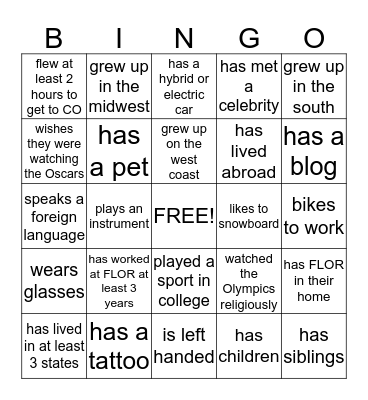 FLOR Bingo Card