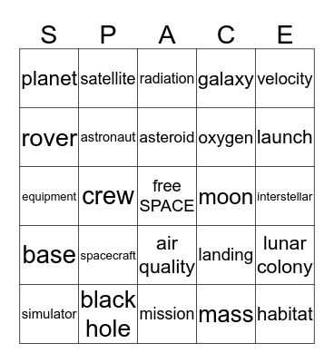 SPACE BINGO Card