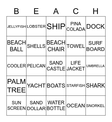 Beach Bingo Card