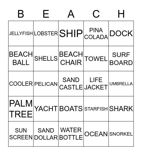 Beach Bingo Card