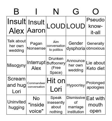 Tragic Bingo Card