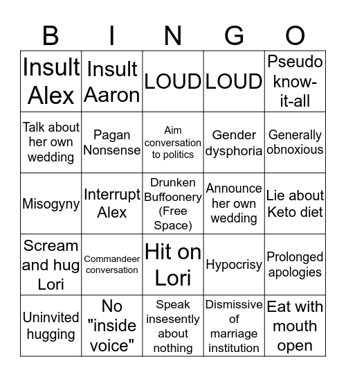 Tragic Bingo Card
