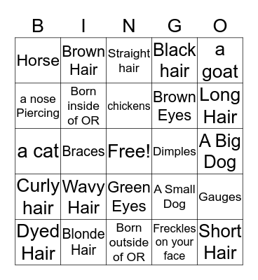 I have/was.... Bingo Card