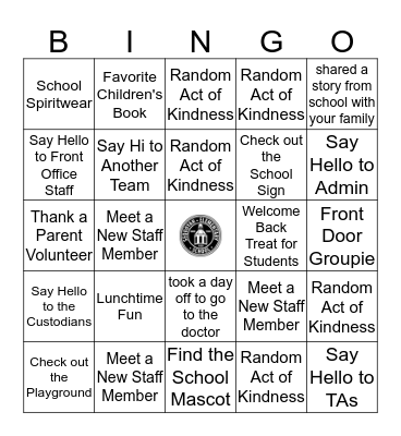 Sequoyah Back-to-School Bingo Card