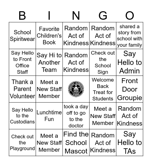 Sequoyah Back-to-School Bingo Card