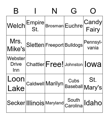 Secker Family ReUnion 2019 Bingo Card