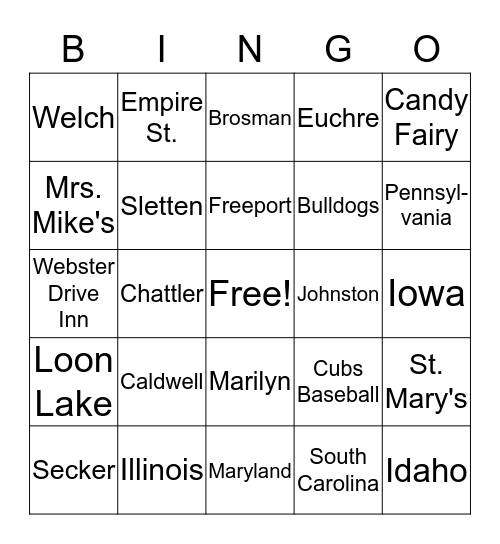 Secker Family ReUnion 2019 Bingo Card