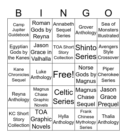 Rick Riordan September Book Tour Bingo Card